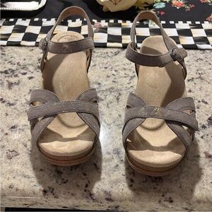 Dansko Gray with Gold sparkles Wedge Sandals